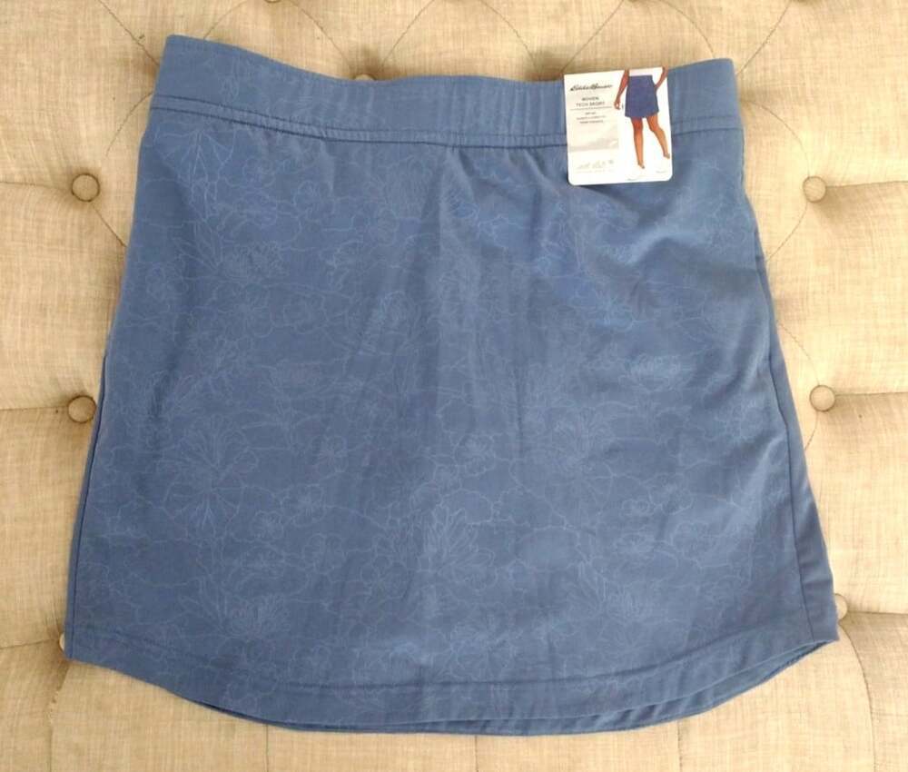 Eddie Bauer Woven Tech Skirt blue Women’s sz Large Pockets Upf 40 NEW $65